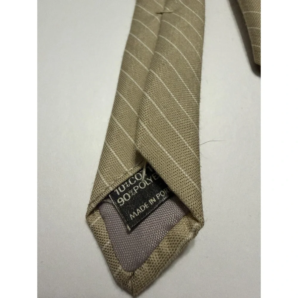 Austin Manor Mens Tan Beige Pinstripe Necktie Poly Cotton Blend Made in Port